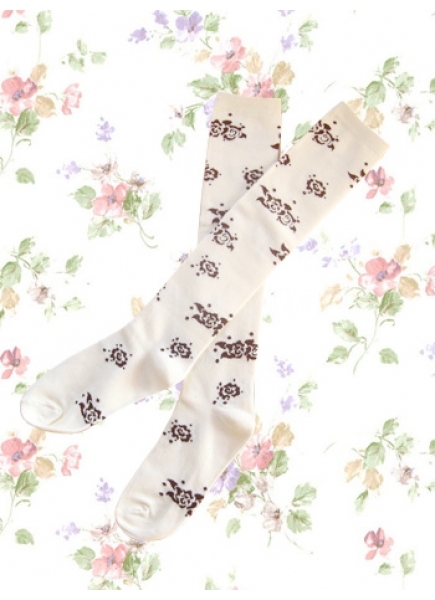 Unique Jacquard Scattered Roses Lolita Knee Stockings