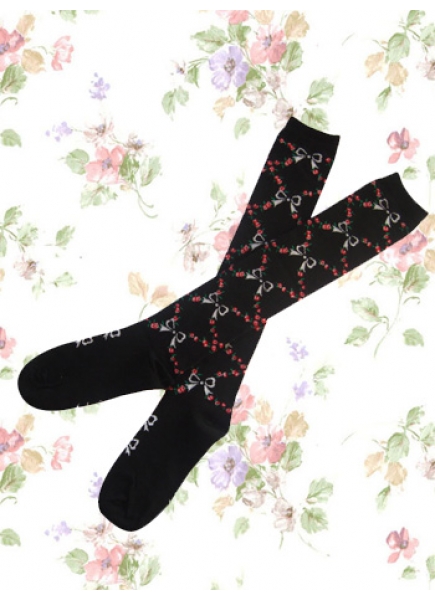 Lovely Black Bows Pattern Cotton Lolita Knee Stockings