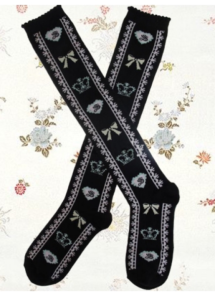 Lovely Black Girly Pattern Lolita Knee Stockings
