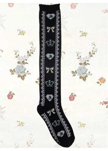 Lovely Black Girly Pattern Lolita Knee Stockings