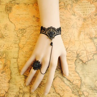 Unique Rococo Style Black Lace Lolita Bracelet