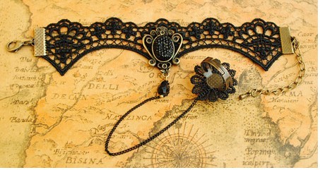 Unique Rococo Style Black Lace Lolita Bracelet