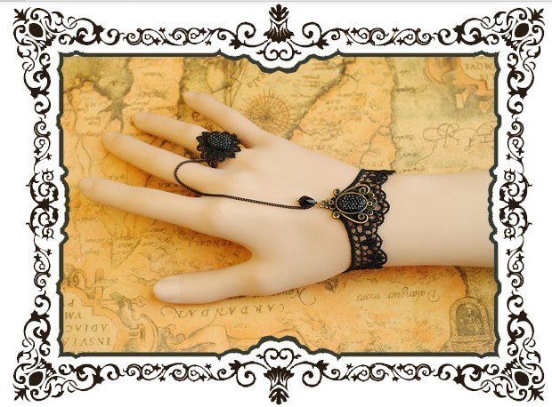 Unique Rococo Style Black Lace Lolita Bracelet