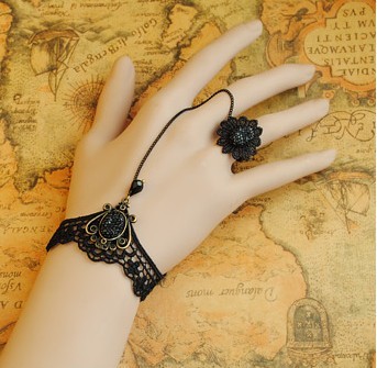 Unique Rococo Style Black Lace Lolita Bracelet
