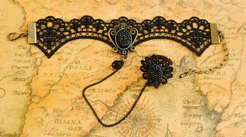 Unique Rococo Style Black Lace Lolita Bracelet