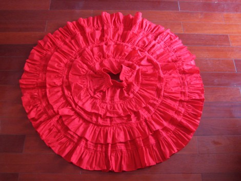 Red Multiple Layers Cotton Skirt with Ruffles