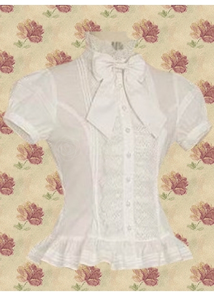 White Cotton Lace Collar Cap Sleeves Sweet Lolita Blouse With Bow