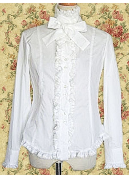 White Cotton Stand Collar Long Sleeve Classic Lolita Blouse