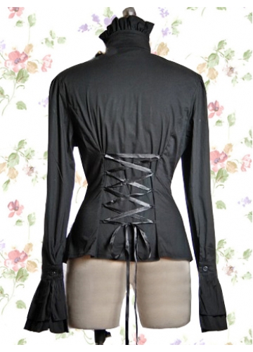 Black Cotton Stand Collar Long Sleeves Classic Lolita Blouse With Bow