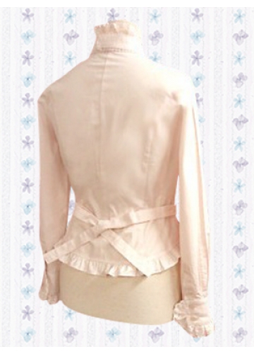 White/Pink Cotton Stand Collar Long Sleeves Classic Lolita Blouse