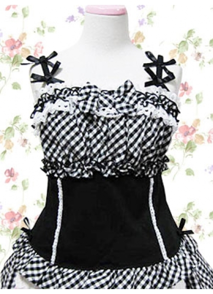 Black And White Cotton Straps Sleeveless Lace Country Lolita Blouse