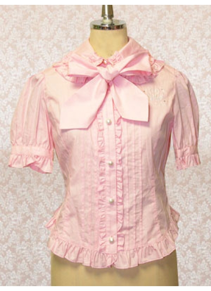 Cotton Pink Short Sleeve Ruffles Classic Lolita Blouse