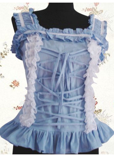 Sky Blue Cotton Sleeveless Ruffles Sweet Lolita Blouse