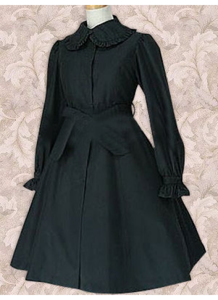 Black Turndown Collar Long Sleeves Knee-length Classic Lolita Coat