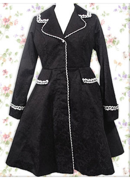 Black Cotton Turndown Collar Knee-length Classic Lolita Coat