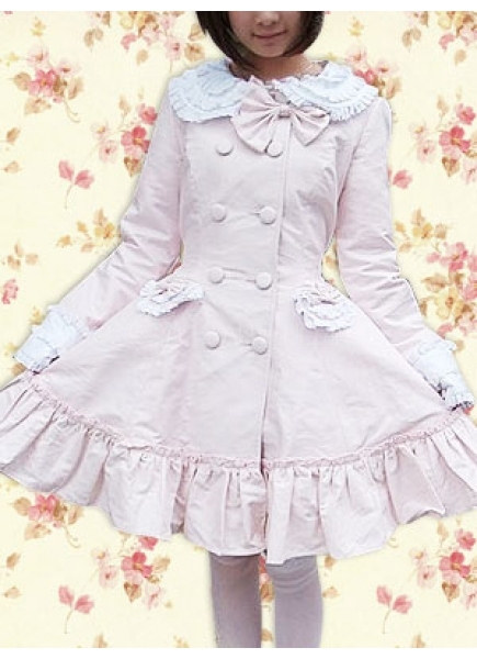 Sweety Pink Cotton Turndown Collar Long Sleeve Sweet Lolita Coat