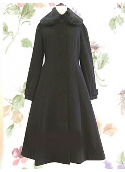 Black Wool Turndown Collar Long Sleeves Tea-length Classic Lolita Overcoat
