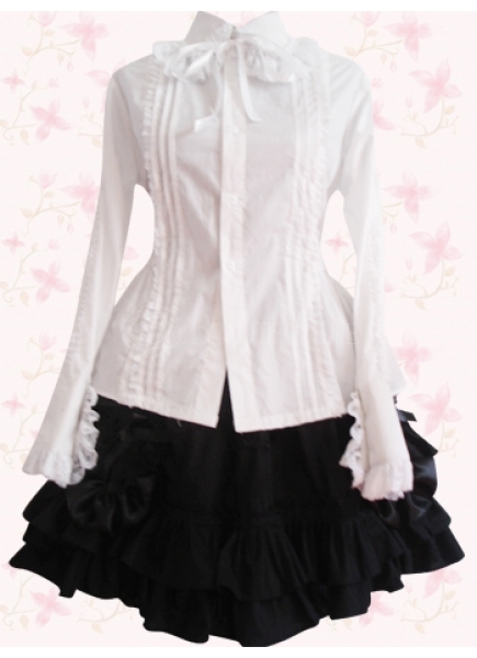 Black And White Cotton Turndown Collar Long Sleeves Classic Lolita Suit