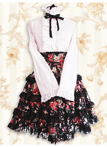 Pink And Black Cotton Stand-up Collar Long Sleeves Classic Lolita Outfit With Bow
