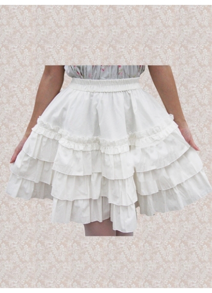 Knee-length White Cotton Classic Lolita Skirt With Lace