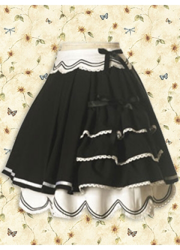 Short Black Cotton Lolita Skirt With Flouncing Hemline
