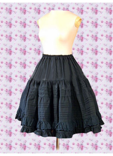 Black Cotton Knee-length Sweet Lolita Skirt With Ruffles