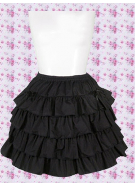 Short Black Cotton Gothic Lolita Skirt With Ruffles