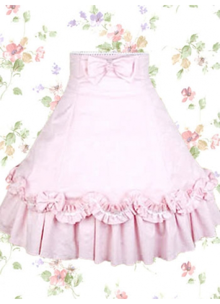 Pink Cotton Tea-length Sweet Lolita Skirt With Ruffles
