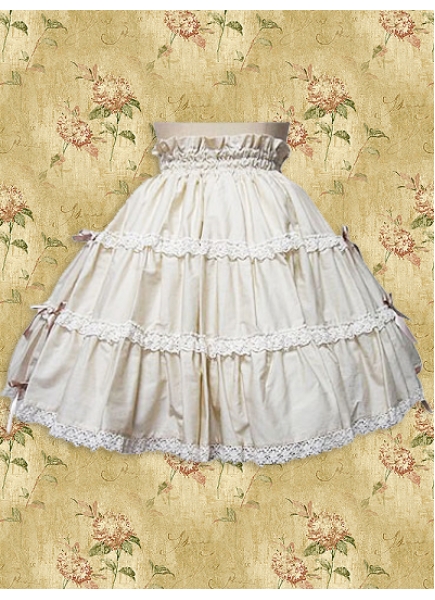 Short White Cotton Sweet Lolita Skirt With Lace Hemline