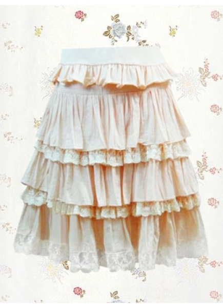 Tea-length Cotton Sweet Lolita Skirt With Ruffles Lace