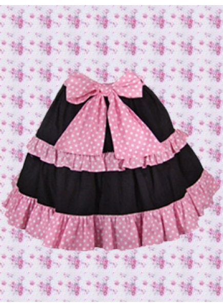 Short Black And Pink Cotton Ruffles Sweet Lolita Skirt