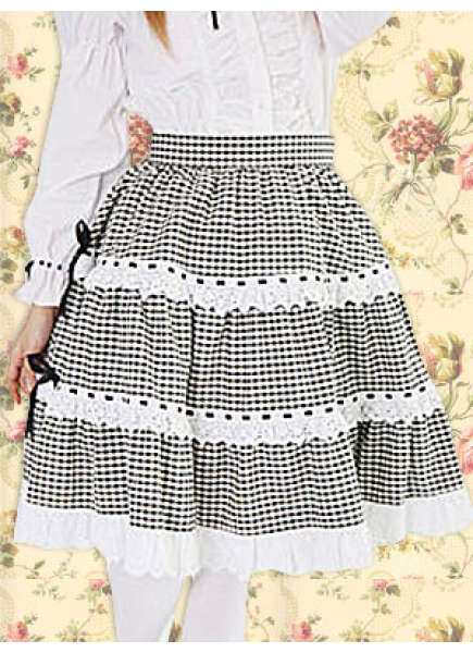 Black And White Cotton Sweet Lolita Skirt With Lace Ruffles Hemline