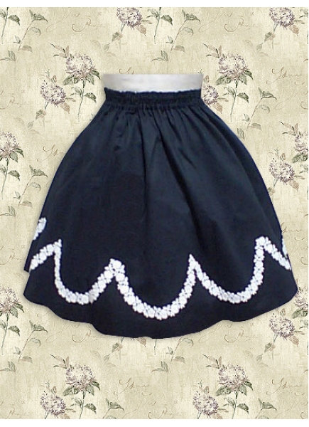 Deep Blue Cotton Knee-length Scalloped Lace Classic Lolita Skirt
