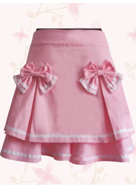 Short Pink Cotton Sweet Lolita Skirt With Double-Layer Bow