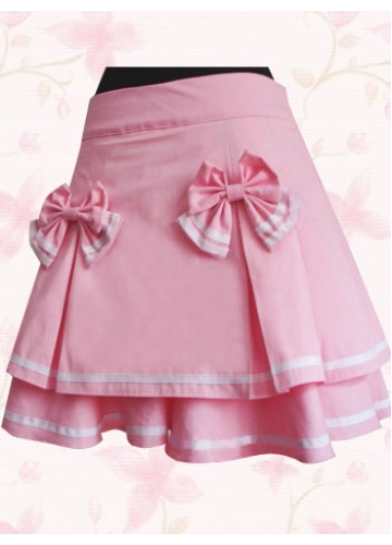 Short Pink Cotton Sweet Lolita Skirt With Double-Layer Bow