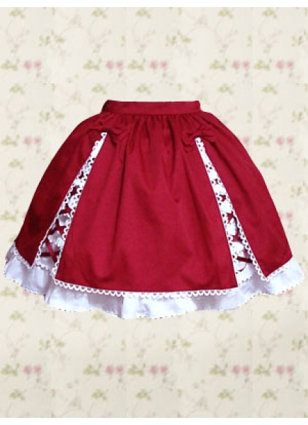 Short Red And White Cotton Sweet Lolita Skirt