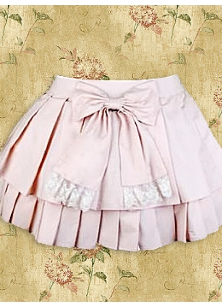 Short Pink Cotton Sweet Lolita Skirt With Bow Pleated