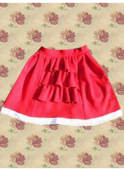 Short Red Cotton Sweet Lolita Skirt With Ruffles