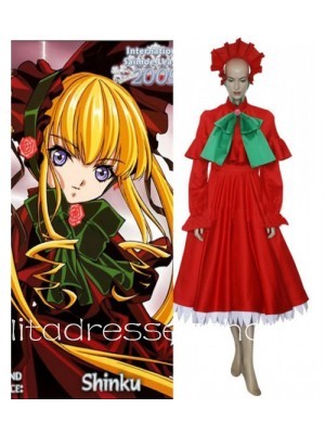 Rozen Maiden Shinku Pure Ruby Red Satin Cosplay Costumes