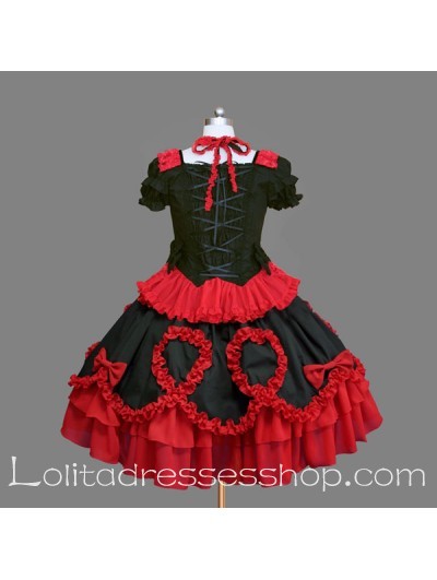 Black and Red Cotton Scoop Short Sleeves Gothic Lolita Dress