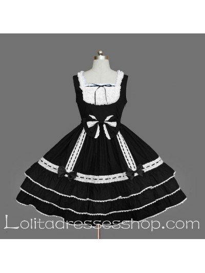 Short Black and White Sleeveless Gothic Lolita Dress