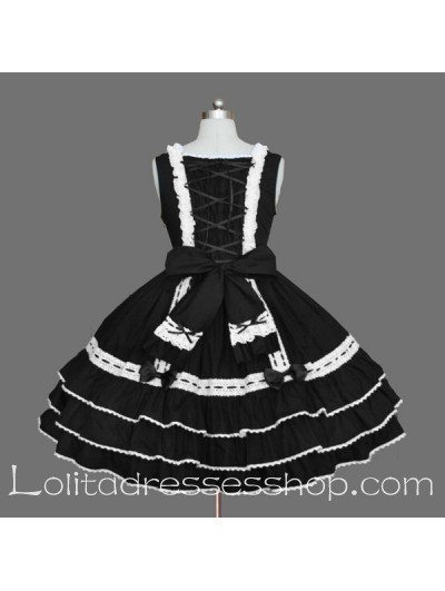 Short Black and White Sleeveless Gothic Lolita Dress