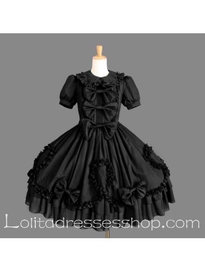 Black Cotton round collar Gothic Lolita Dress