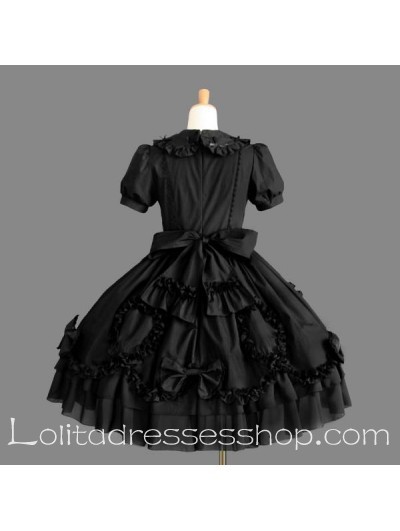 Black Cotton round collar Gothic Lolita Dress