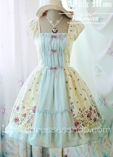 Sweet White And Blue Sky Knee-length Bowknot Lolita Dress