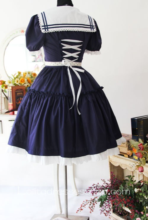 Early Summer Sailor Style Short Sleeve Cotton Lolita Dress