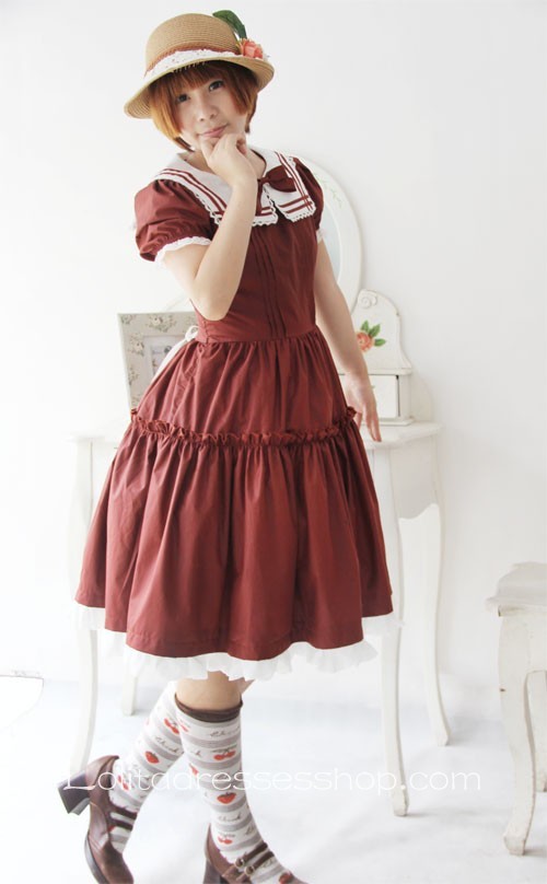 Early Summer Sailor Style Short Sleeve Cotton Lolita Dress