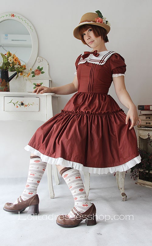 Early Summer Sailor Style Short Sleeve Cotton Lolita Dress