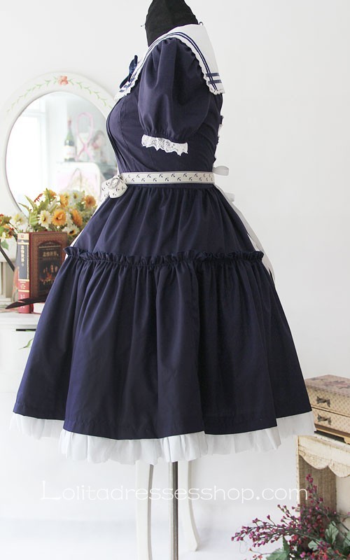 Early Summer Sailor Style Short Sleeve Cotton Lolita Dress