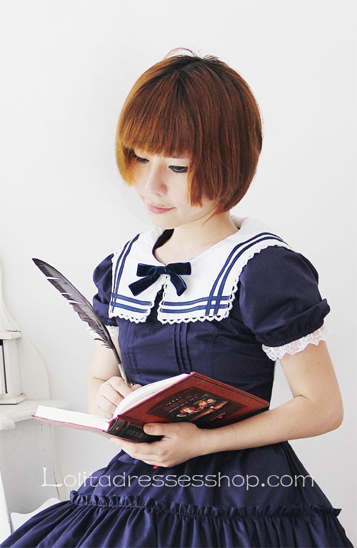 Early Summer Sailor Style Short Sleeve Cotton Lolita Dress